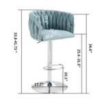 360° Fabric cover Swivel Bar Stools Set of 2, Adjustable Counter Height Bar Chairs with Woven Back & Footrest, Silver chromed Bar Stools for Kitchen Island, Cafe, Pub (BLUE) - Image 2