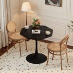 31.50"Modern Octagonal Coffee Table with Printed Black Marble Table Top,Metal Base, for Dining Room, Kitchen, Living Room - Image 3