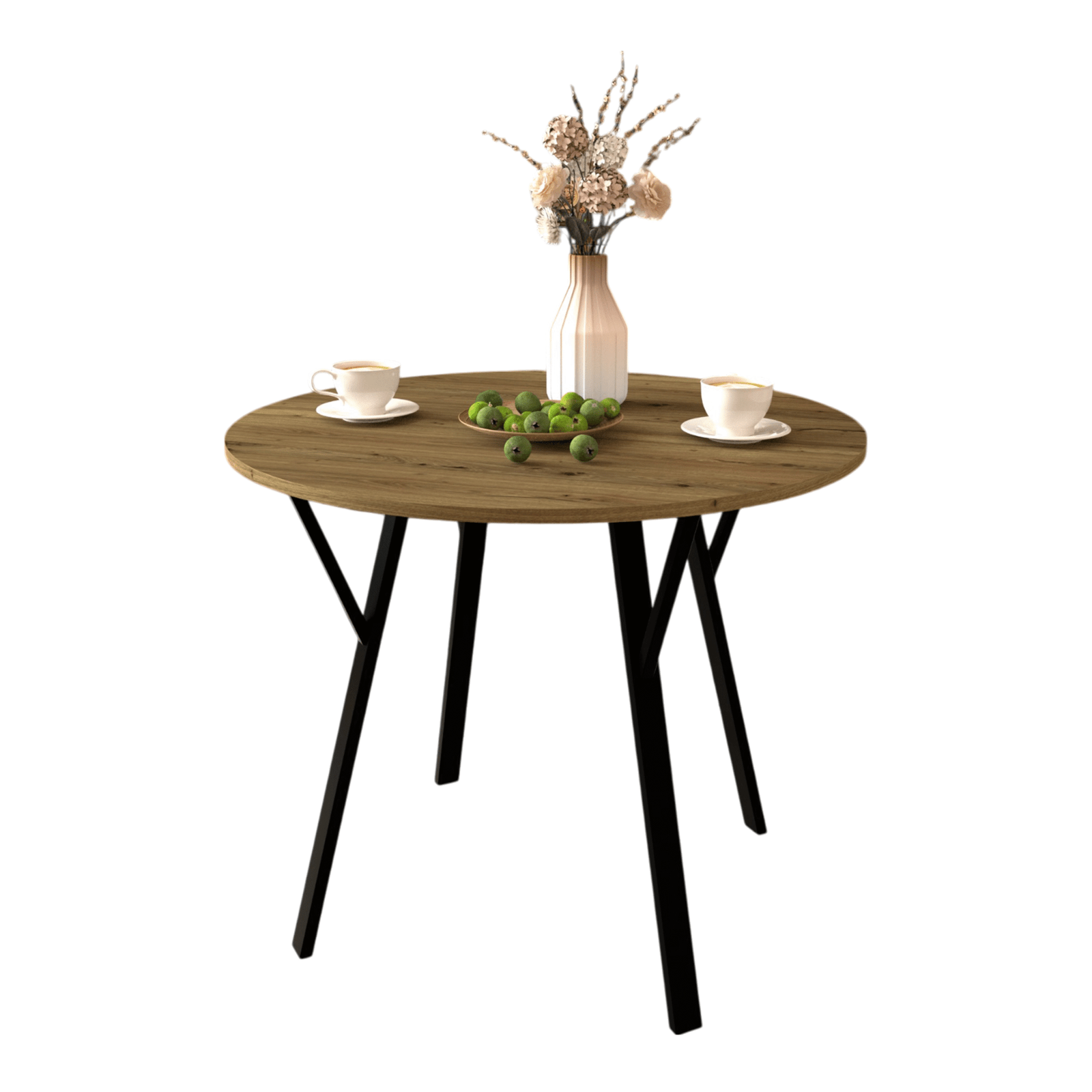 091256ea5935de8fd0e073a2b1c69013-scaled-1.png 35.43 Inch Round Dining Table, Small Circle Kitchen Table with Metal Black Legs for 2-4 people,Modern Dining Room Table, Brown (only table) - Image 1