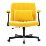 Yellow Linen Criss Cross Armrest Office Chair with Wheels - Ergonomic for Home Office, Work & Study