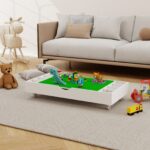 The 2 in 1 Rollaway Play Table and Toy Organizer Compatible with Lego Suitable for Storing Under Bed or Sofa-White (38" x 18.7" x 5.9") - Image 6