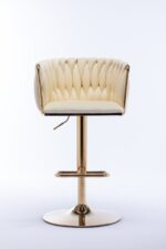 Set of 2 Bar Stools,with Chrome Footrest and Base Swivel Height Adjustable Mechanical Lifting Velvet + Golden Leg Simple Bar Stoo,Ivory - Image 7