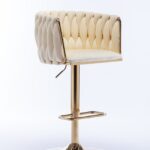 Set of 2 Bar Stools,with Chrome Footrest and Base Swivel Height Adjustable Mechanical Lifting Velvet + Golden Leg Simple Bar Stoo,Ivory