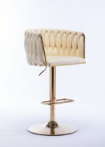 Set of 2 Bar Stools,with Chrome Footrest and Base Swivel Height Adjustable Mechanical Lifting Velvet + Golden Leg Simple Bar Stoo,Ivory