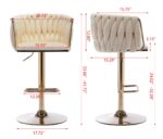 Set of 2 Bar Stools,with Chrome Footrest and Base Swivel Height Adjustable Mechanical Lifting Velvet + Golden Leg Simple Bar Stoo,Ivory - Image 8