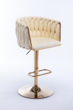 Set of 2 Bar Stools,with Chrome Footrest and Base Swivel Height Adjustable Mechanical Lifting Velvet + Golden Leg Simple Bar Stoo,Ivory - Image 10