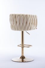 Set of 2 Bar Stools,with Chrome Footrest and Base Swivel Height Adjustable Mechanical Lifting Velvet + Golden Leg Simple Bar Stoo,Ivory - Image 11