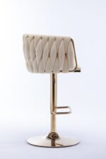 Set of 2 Bar Stools,with Chrome Footrest and Base Swivel Height Adjustable Mechanical Lifting Velvet + Golden Leg Simple Bar Stoo,Ivory - Image 14