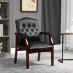 Leather Reception Guest Chairs W/Padded Seat and Arms Ergonomic Mid-Back Office Executive Side Chair for Meeting Waiting Room Conference Office Guest Chairs,Black - Image 10