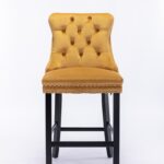 Contemporary Velvet Upholstered Barstools with Button Tufted Decoration and Wooden Legs, and Chrome Nailhead Trim, Leisure Style Bar Chairs,Bar stools, Set of 2 (Golden),SW2002GL