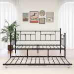 Twin Size Daybed Metal Frame with Trundle Set, Twin Day Bed Sofa, Daybed and Roll Sofa Bed for Guest Room, Bedroom, Living Room, Victorian Style, Black - Image 11