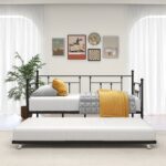 Twin Size Daybed Metal Frame with Trundle Set, Twin Day Bed Sofa, Daybed and Roll Sofa Bed for Guest Room, Bedroom, Living Room, Victorian Style, Black - Image 9
