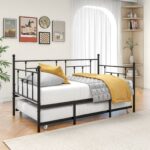 Twin Size Daybed Metal Frame with Trundle Set, Twin Day Bed Sofa, Daybed and Roll Sofa Bed for Guest Room, Bedroom, Living Room, Victorian Style, Black - Image 2