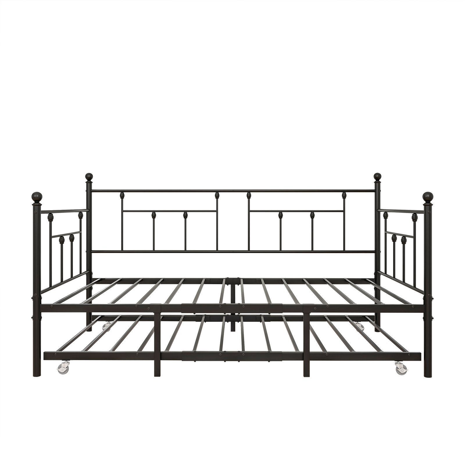 20230618_7d99499905513ae7ced5ba63546c355d.jpg Twin Size Daybed Metal Frame with Trundle Set, Twin Day Bed Sofa, Daybed and Roll Sofa Bed for Guest Room, Bedroom, Living Room, Victorian Style, Black - Image 1