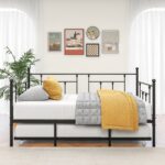 Twin Size Daybed Metal Frame with Trundle Set, Twin Day Bed Sofa, Daybed and Roll Sofa Bed for Guest Room, Bedroom, Living Room, Victorian Style, Black - Image 5