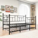 Twin Size Daybed Metal Frame with Trundle Set, Twin Day Bed Sofa, Daybed and Roll Sofa Bed for Guest Room, Bedroom, Living Room, Victorian Style, Black - Image 7