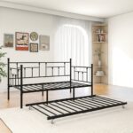 Twin Size Daybed Metal Frame with Trundle Set, Twin Day Bed Sofa, Daybed and Roll Sofa Bed for Guest Room, Bedroom, Living Room, Victorian Style, Black - Image 14