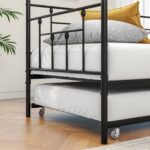 Twin Size Daybed Metal Frame with Trundle Set, Twin Day Bed Sofa, Daybed and Roll Sofa Bed for Guest Room, Bedroom, Living Room, Victorian Style, Black - Image 13