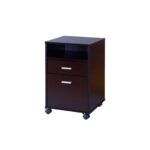 Home office desk with modesty panel and detached file cabinet on locking wheels with two drawers file drawer cubby shelf metal bar handle Red Cocoa color - Image 11