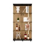 Two-door Tawny Glass Display Cabinet 4 Shelves with Door, Floor Standing Curio Bookshelf for Living Room Bedroom Office, 64.7"*31.7"*14.3",Black - Image 8