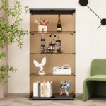 Two-door Tawny Glass Display Cabinet 4 Shelves with Door, Floor Standing Curio Bookshelf for Living Room Bedroom Office, 64.7"*31.7"*14.3",Black - Image 12