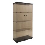 Two-door Tawny Glass Display Cabinet 4 Shelves with Door, Floor Standing Curio Bookshelf for Living Room Bedroom Office, 64.7"*31.7"*14.3",Black - Image 13