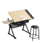 adjustable drawing drafting table desk with 2 drawers for home office and school with stool(wood)