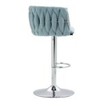 360° Fabric cover Swivel Bar Stools Set of 2, Adjustable Counter Height Bar Chairs with Woven Back & Footrest, Silver chromed Bar Stools for Kitchen Island, Cafe, Pub (BLUE) - Image 5