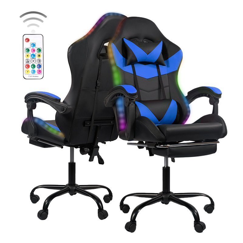 248e15a2a88c01f74479e89918f4df01.jpg Gaming Chair Black-Blue - Ergonomic PU Seat w/Adjustable Armrests & Metal Legs - Image 1