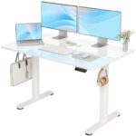 48 Inch Electric White Glass Standing Desk, Adjustable Height ,Quick Install Home Office Computer Desk, Stand Up Desk