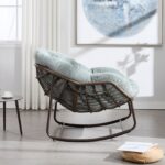 Outdoor Rattan Rocking Chair,Padded Cushion Rocker Recliner Chair Outdoor for Front Porch, Living Room, Patio, Garden, Light Green - Image 2