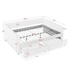 Queen Size Daybed with Two Drawers Trundle Upholstered Sofa Bed, with Vertical Stripes Linen Fabric, Grey (86.5"x65"x30") - Image 2