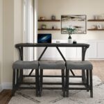 Bar Table Set with Power Outlet, Bar Table and Chairs Set, 4 Piece Dining Table Set, Industrial Breakfast Table Set, for Living Room, Dining Room, Game Room - Image 8