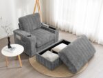 42" Oversized Chaise Lounge Indoor,Faux Rabbit Fur Sofa Bed with Storage Ottoman and Armrests,Cup Holders,Upholstered Sleeper Chair,Reading Couch with Deep Seat for Living Room - Image 2