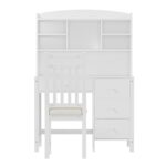 Vintage 40'' Home Executive Desk and Upholstered Chair Set with Bookshelf, Computer Desk with Four Drawers, Storage Shelf, and Chair, Ideal for Office or Study in Bedroom or Living Room,White - Image 13