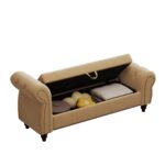 64.5" Bed Bench for Bed Room Nails Tufted Chaise of Lounge with Storage Velvet Upholstery Khaki - Image 3