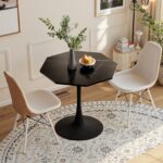 31.50"Modern Octagonal Coffee Table with Printed Black Marble Table Top,Metal Base, for Dining Room, Kitchen, Living Room - Image 4