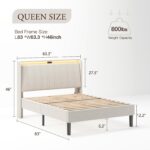 Queen Size Platform Bed Frame with Fabric Upholstered Headboard and Wooden Slats Support - Image 2