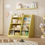 Yellow Wooden Toy Storage Organizer Cabinet Kids Bookshelf Children Bookcase Toddler Baby Sling Book Rack Shelf for Playroom Bedroom Nursery Hallway School Kindergarten Living Roomy - Image 5