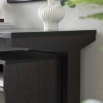 Home office desk with modesty panel and detached file cabinet on locking wheels with two drawers file drawer cubby shelf metal bar handle Red Cocoa color - Image 7