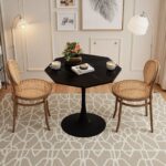 31.50"Modern Octagonal Coffee Table with Printed Black Marble Table Top,Metal Base, for Dining Room, Kitchen, Living Room - Image 2