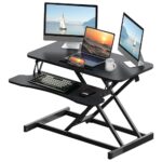 32 Inch Desk Converter, Height Adjustable Sit to Stand Riser, Dual Monitor and Laptop Workstation with Wide Keyboard Tray (BLACK) BACK-TO-SCHOOL