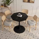 31.50"Modern Octagonal Coffee Table with Printed Black Marble Table Top,Metal Base, for Dining Room, Kitchen, Living Room - Image 5