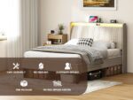 Queen Size Platform Bed Frame with Fabric Upholstered Headboard and Wooden Slats Support - Image 9