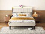 Queen Size Platform Bed Frame with Fabric Upholstered Headboard and Wooden Slats Support - Image 5