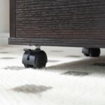 Home office desk with modesty panel and detached file cabinet on locking wheels with two drawers file drawer cubby shelf metal bar handle Red Cocoa color - Image 3