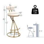 Round Bar Stool Armless Velvet Barstools with Back Set of 2 Upholstered Counter Chair for Dining Room, Kitchen Island (Gold & Creamy White) - Image 2
