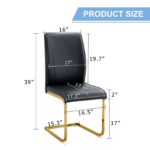 Luxury Simple Arch Chair - Set of 2 BLACK PU Material High Resilience Dining Chair with Arched Metal Gold Leg - Image 2