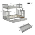 Twin Over Full Bunk Bed with Storage Drawers, Wooden Bunk Bed with Ladder and Safety Guard Rails –Gray - Image 2