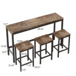 Long Dining Table Set with 3 Stools, Easy Assembly, Natural (Same SKU:W75753848) - Image 10